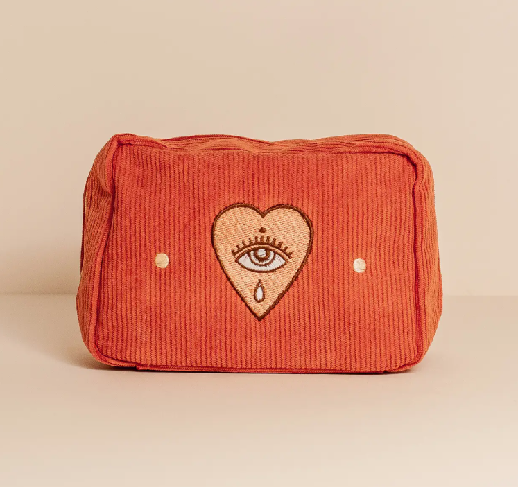 Heart Corduroy Makeup Bag