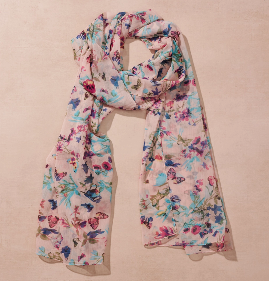 Komal Floral and Butterfly Chiffon Scarf