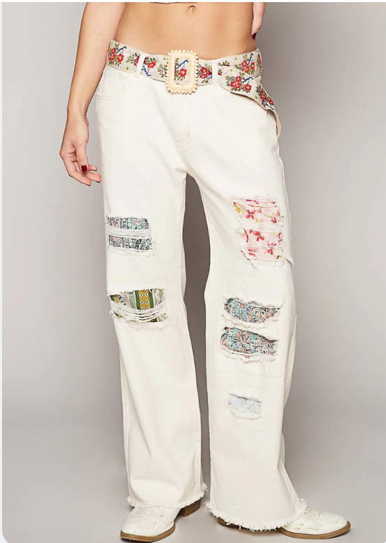 Floral Pattern Print Square Buckle Belt