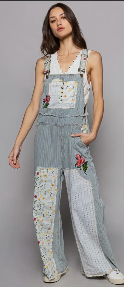 Floral Patchwork Embroidery Overall