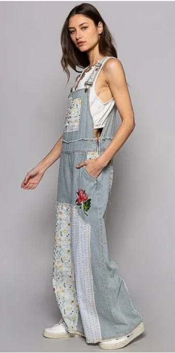 Floral Patchwork Embroidery Overall