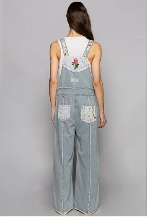 Floral Patchwork Embroidery Overall